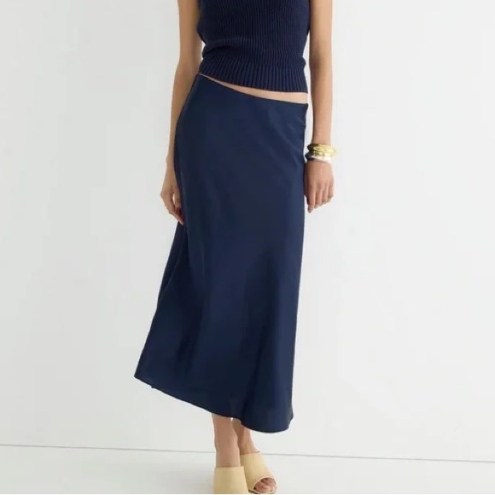 J. Crew Gwyneth Slip Skirt, Navy Blue, Size L
